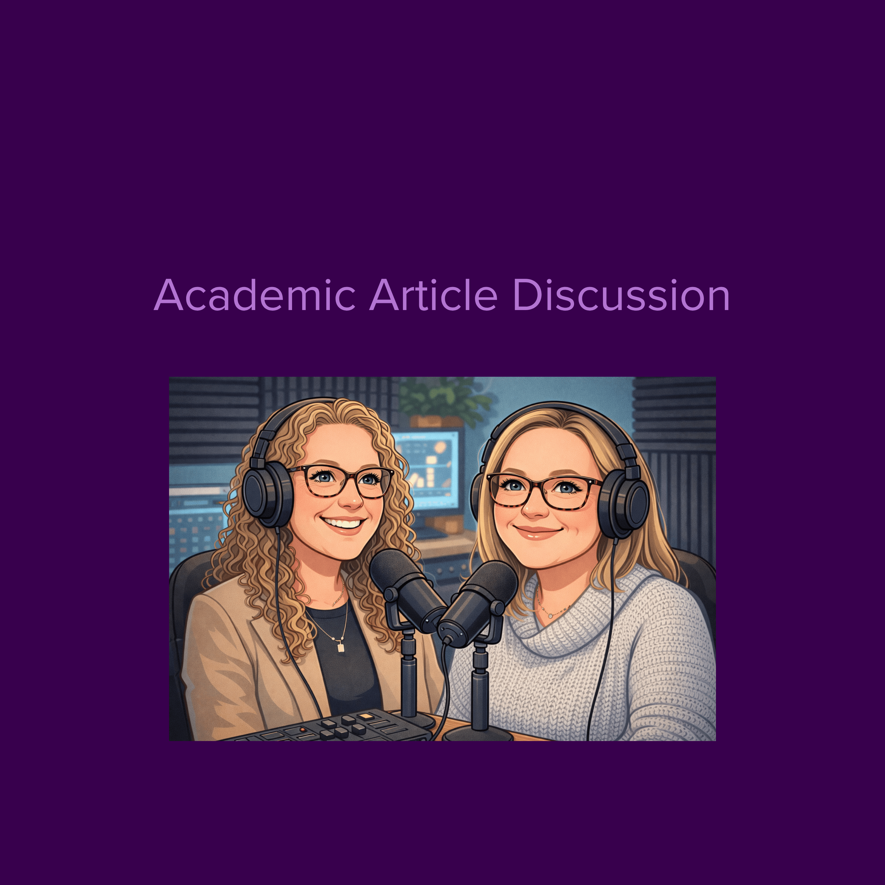 Cartoon image of Amanda Schmidt and Mary Sult as podcasters