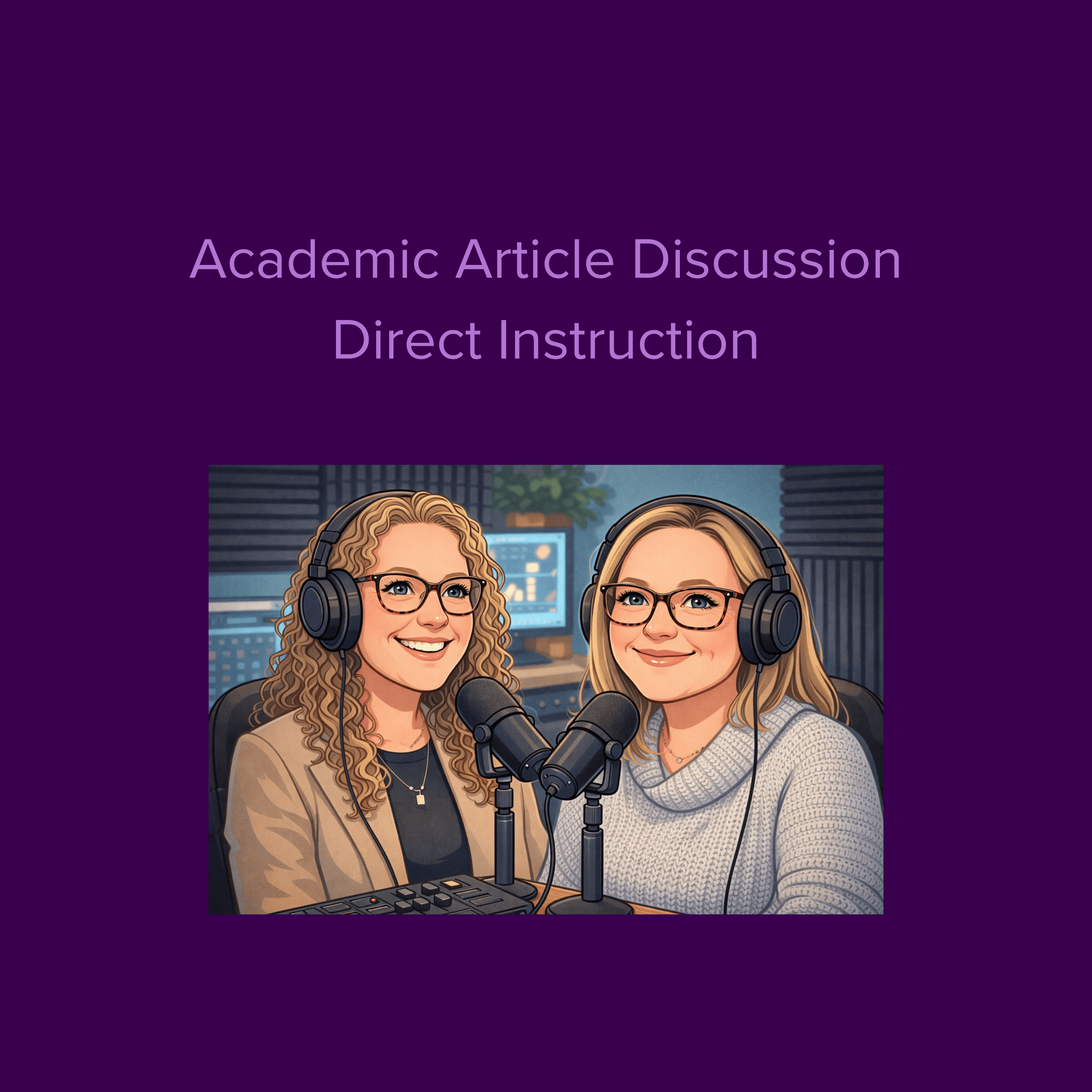 Cartoon image of Amanda Schmidt and Mary Sult as podcasters