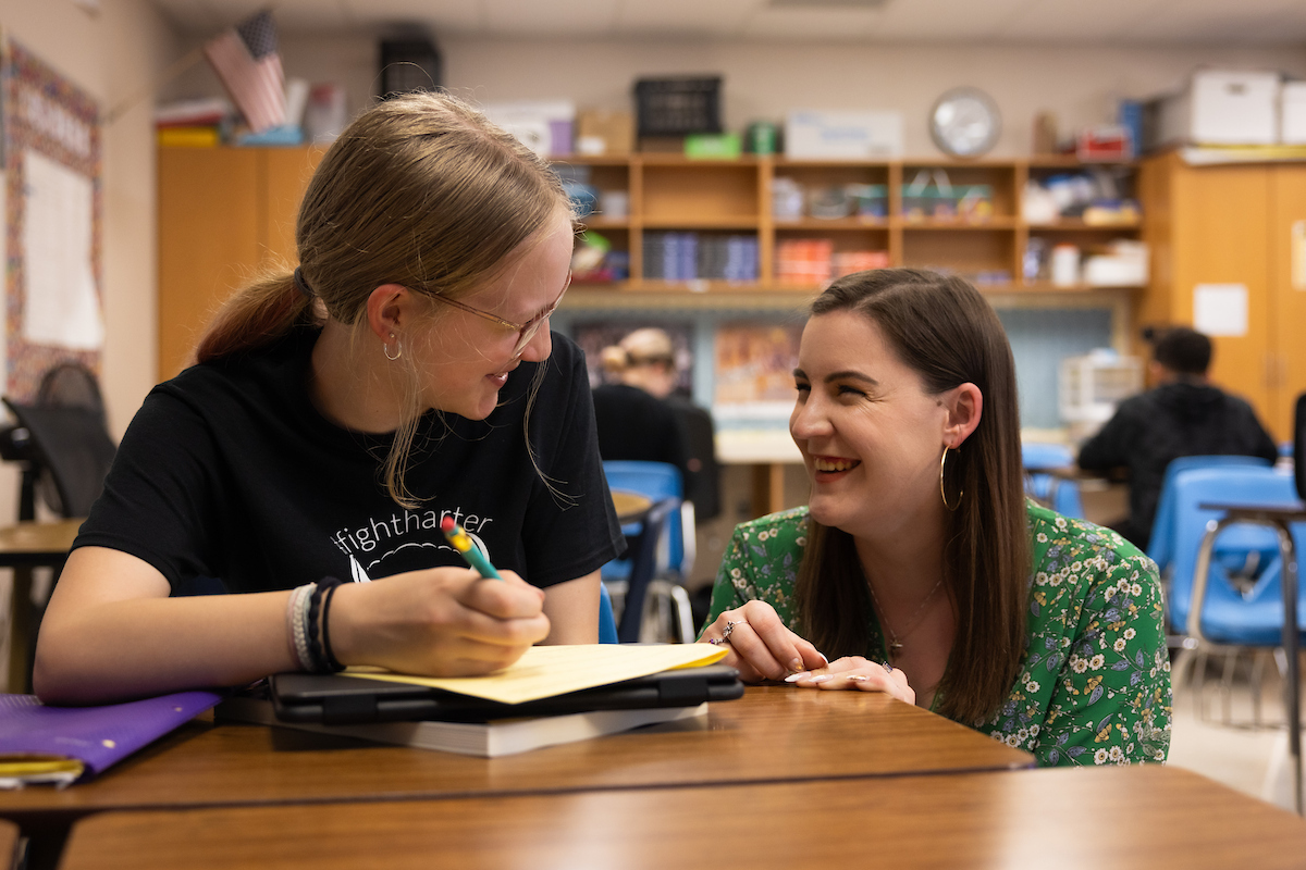 Student teacher in junior high classroom