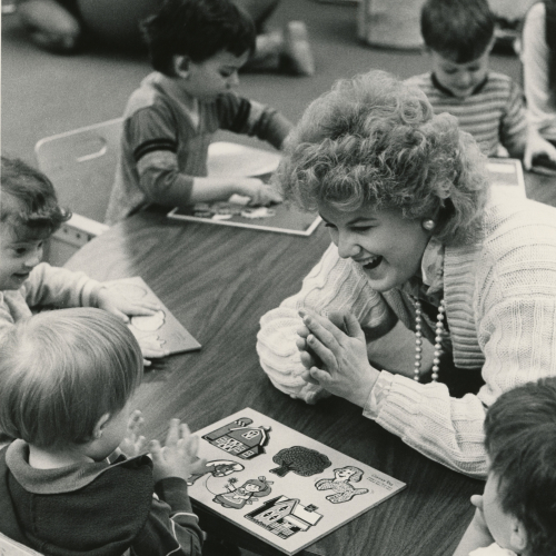Teacher working with students in special education 